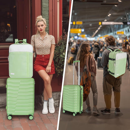 22×14×9 Airline Approved Carry On Luggage with Front Open Pocket, Spinner Wheels, ABS+PC Hardshell Small 20inch Suitcase with Protective Cover and Luggage Tag, Avocado Green