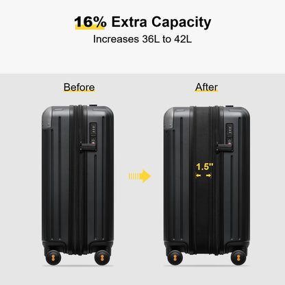 Carry on Luggage Airline Approved, Hardshell Suitcases with Spinner Wheels, PC Expandable Luggage, 20 Inch, Black