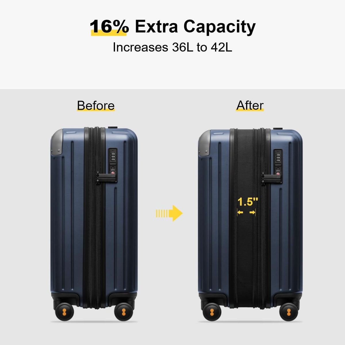 Carry on Luggage Airline Approved, Hardshell Suitcases with Spinner Wheels, PC Expandable Luggage, 20 Inch, Black