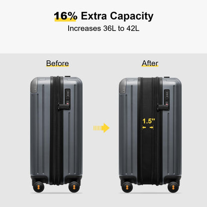 Carry on Luggage Airline Approved, Hardshell Suitcases with Spinner Wheels, PC Expandable Luggage, 20 Inch, Black