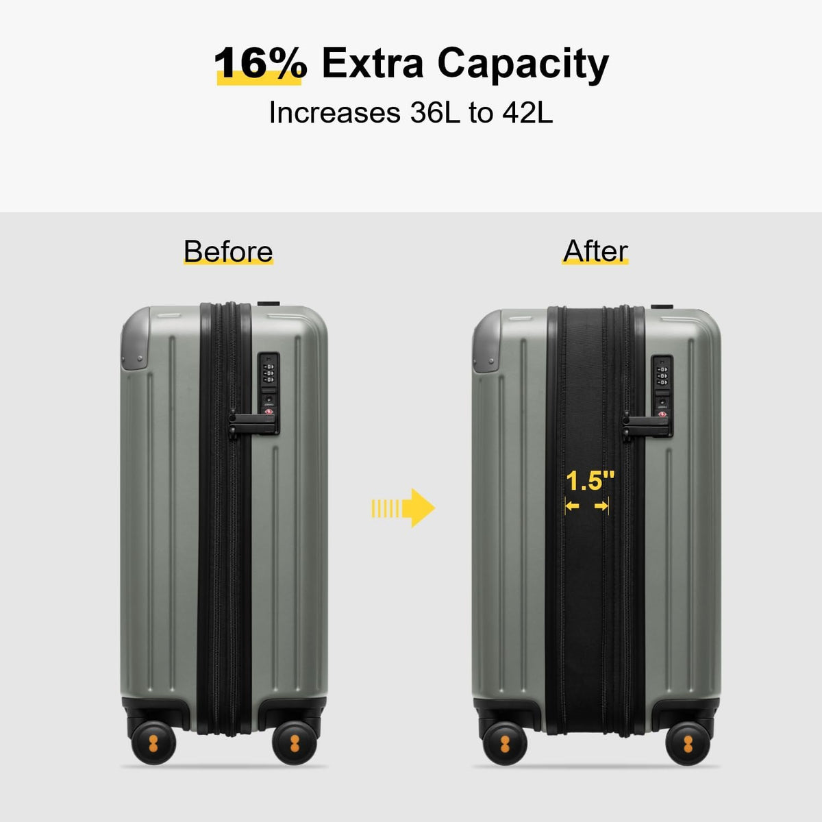Carry on Luggage Airline Approved, Hardshell Suitcases with Spinner Wheels, PC Expandable Luggage, 20 Inch, Black