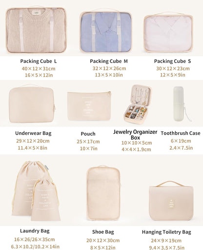 Packing Cubes 11 Set, Suitcase Organizers, Luggage Organizer Bags, Packing Cubes for Travel, with Toiletry Bag, Travel Essentials,Pink