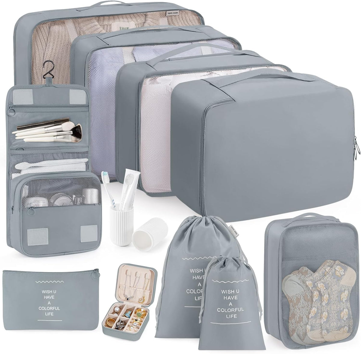 Packing Cubes 11 Set, Suitcase Organizers, Luggage Organizer Bags, Packing Cubes for Travel, with Toiletry Bag, Travel Essentials,Pink