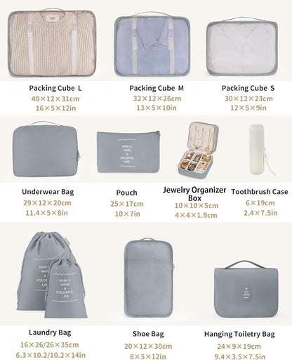 Packing Cubes 11 Set, Suitcase Organizers, Luggage Organizer Bags, Packing Cubes for Travel, with Toiletry Bag, Travel Essentials,Pink