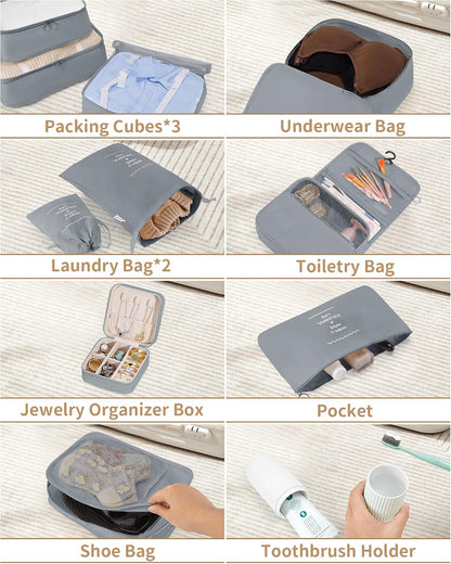 Packing Cubes 11 Set, Suitcase Organizers, Luggage Organizer Bags, Packing Cubes for Travel, with Toiletry Bag, Travel Essentials,Pink