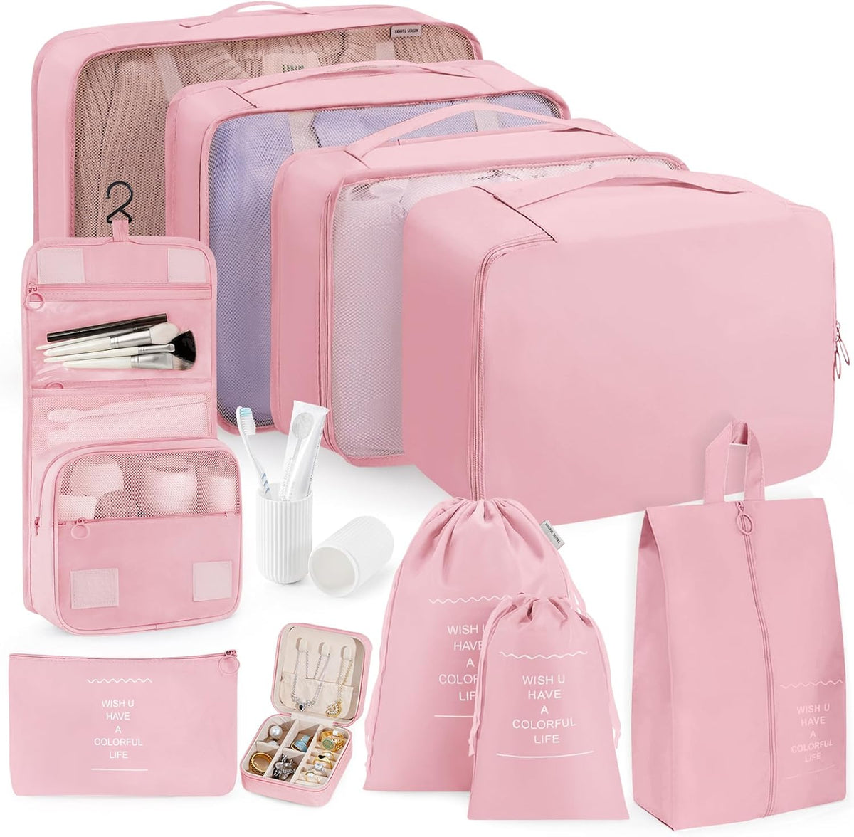 Packing Cubes 11 Set, Suitcase Organizers, Luggage Organizer Bags, Packing Cubes for Travel, with Toiletry Bag, Travel Essentials,Pink