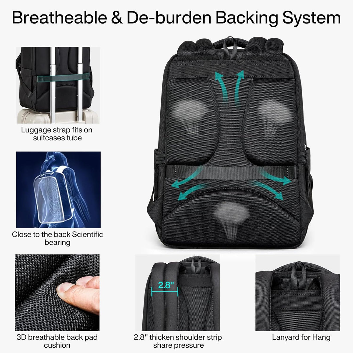 Expandable Travel Backpack 17 Inch, Full-Open Laptop Backpack Fits 15.6 Inch, Carry On Personal Item Bag with Luggage Strap, Business Work Backpack for Women Men, Black