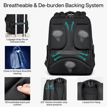 Expandable Travel Backpack 17 Inch, Full-Open Laptop Backpack Fits 15.6 Inch, Carry On Personal Item Bag with Luggage Strap, Business Work Backpack for Women Men, Black