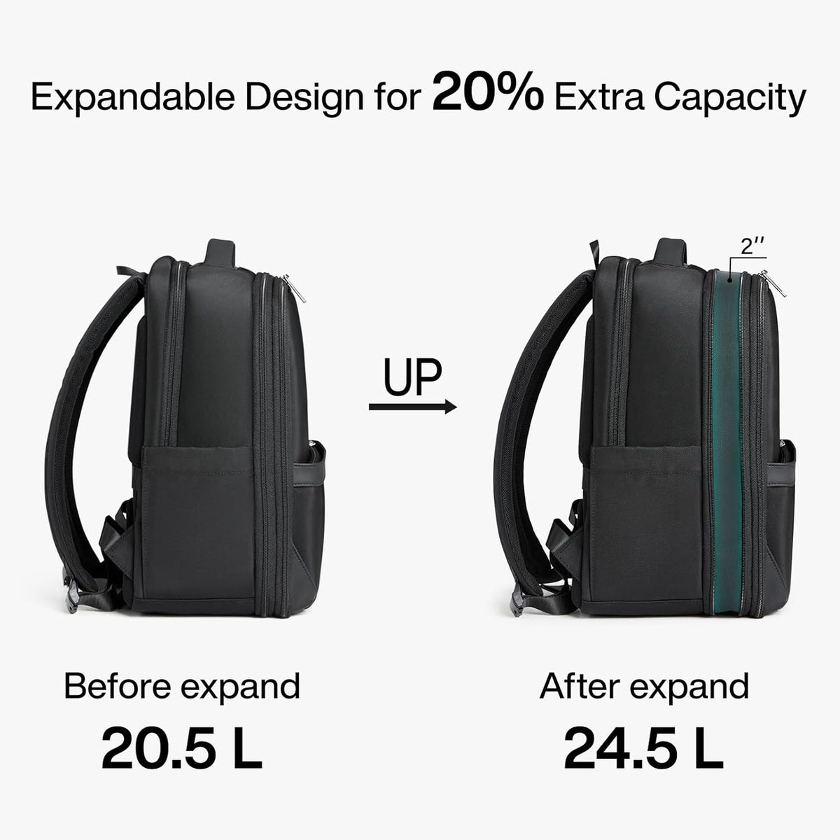 Expandable Travel Backpack 17 Inch, Full-Open Laptop Backpack Fits 15.6 Inch, Carry On Personal Item Bag with Luggage Strap, Business Work Backpack for Women Men, Black