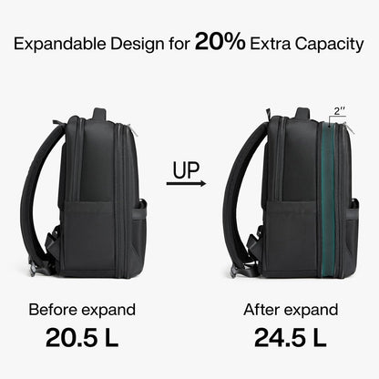 Expandable Travel Backpack 17 Inch, Full-Open Laptop Backpack Fits 15.6 Inch, Carry On Personal Item Bag with Luggage Strap, Business Work Backpack for Women Men, Black