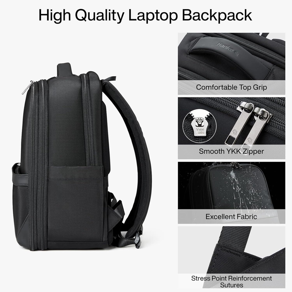 Expandable Travel Backpack 17 Inch, Full-Open Laptop Backpack Fits 15.6 Inch, Carry On Personal Item Bag with Luggage Strap, Business Work Backpack for Women Men, Black