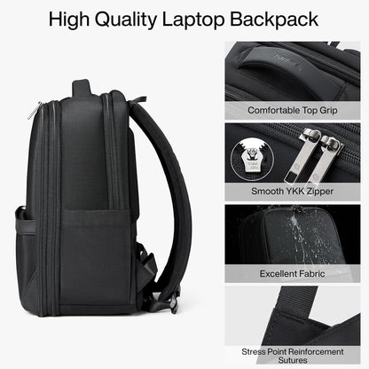 Expandable Travel Backpack 17 Inch, Full-Open Laptop Backpack Fits 15.6 Inch, Carry On Personal Item Bag with Luggage Strap, Business Work Backpack for Women Men, Black