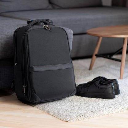 Expandable Travel Backpack 17 Inch, Full-Open Laptop Backpack Fits 15.6 Inch, Carry On Personal Item Bag with Luggage Strap, Business Work Backpack for Women Men, Black