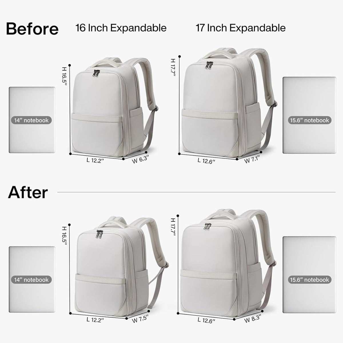 Expandable Travel Backpack 17 Inch, Full-Open Laptop Backpack Fits 15.6 Inch, Carry On Personal Item Bag with Luggage Strap, Business Work Backpack for Women Men, Black