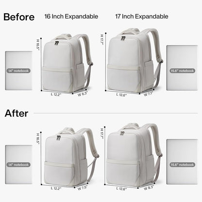Expandable Travel Backpack 17 Inch, Full-Open Laptop Backpack Fits 15.6 Inch, Carry On Personal Item Bag with Luggage Strap, Business Work Backpack for Women Men, Black