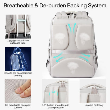 Expandable Travel Backpack 17 Inch, Full-Open Laptop Backpack Fits 15.6 Inch, Carry On Personal Item Bag with Luggage Strap, Business Work Backpack for Women Men, Black