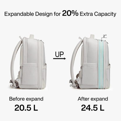 Expandable Travel Backpack 17 Inch, Full-Open Laptop Backpack Fits 15.6 Inch, Carry On Personal Item Bag with Luggage Strap, Business Work Backpack for Women Men, Black