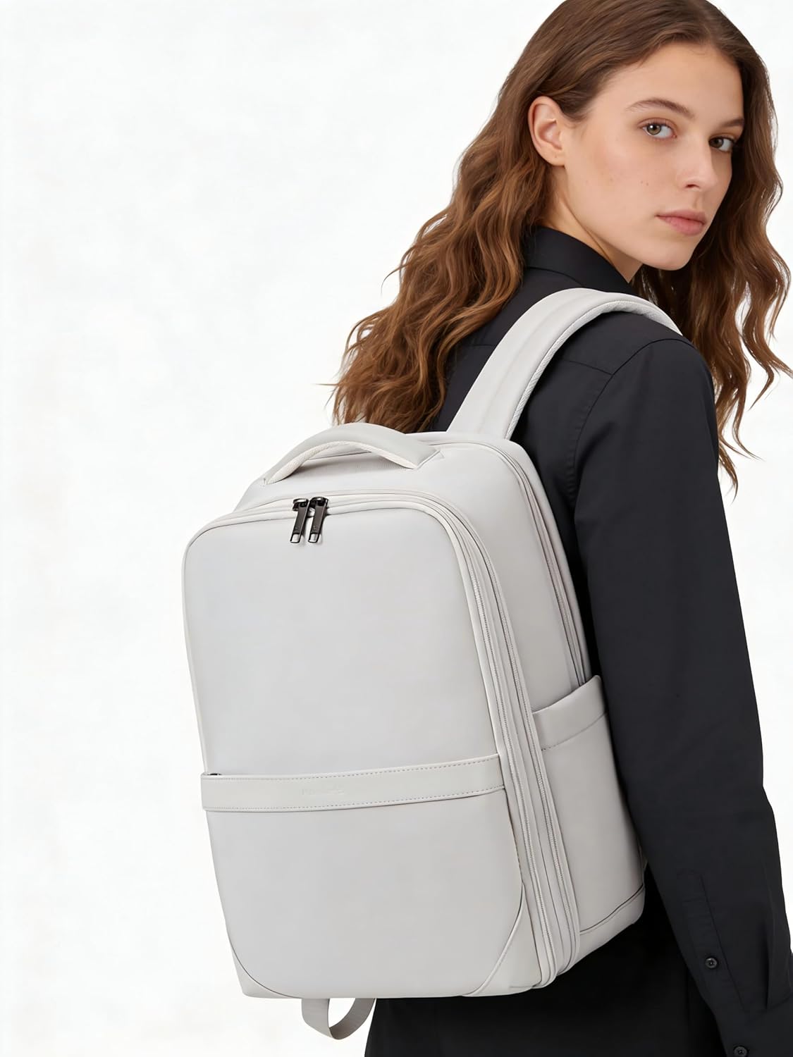 Expandable Travel Backpack 17 Inch, Full-Open Laptop Backpack Fits 15.6 Inch, Carry On Personal Item Bag with Luggage Strap, Business Work Backpack for Women Men, Black