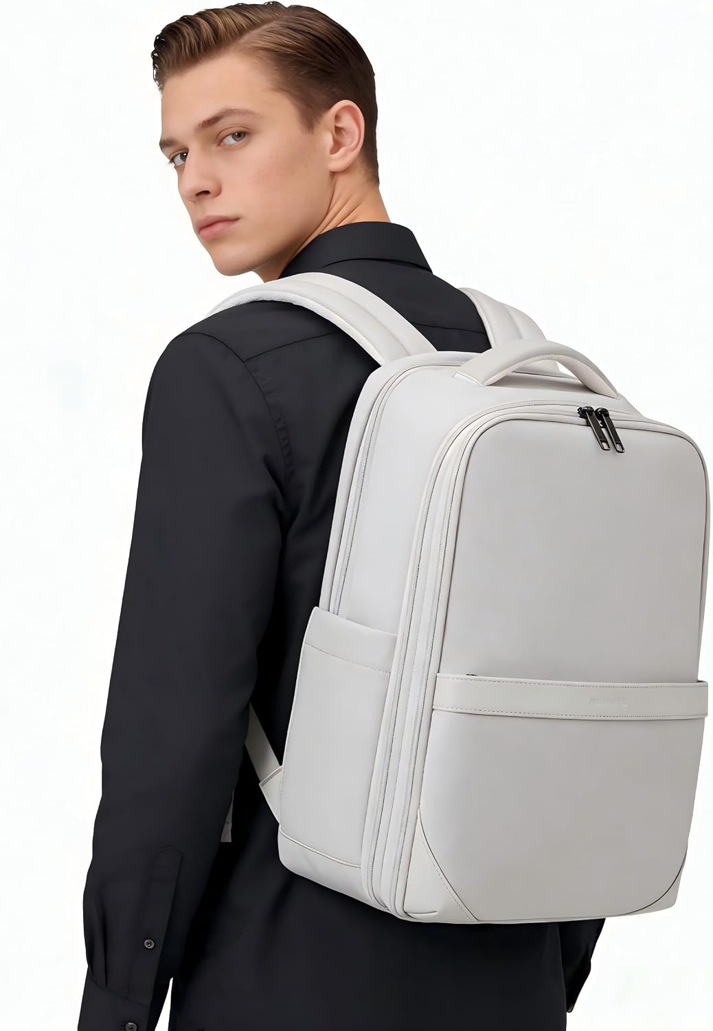 Expandable Travel Backpack 17 Inch, Full-Open Laptop Backpack Fits 15.6 Inch, Carry On Personal Item Bag with Luggage Strap, Business Work Backpack for Women Men, Black