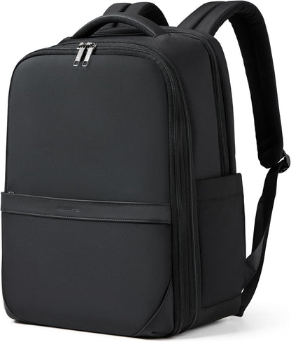 Expandable Travel Backpack 17 Inch, Full-Open Laptop Backpack Fits 15.6 Inch, Carry On Personal Item Bag with Luggage Strap, Business Work Backpack for Women Men, Black