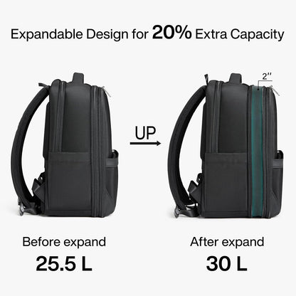 Expandable Travel Backpack 17 Inch, Full-Open Laptop Backpack Fits 15.6 Inch, Carry On Personal Item Bag with Luggage Strap, Business Work Backpack for Women Men, Black