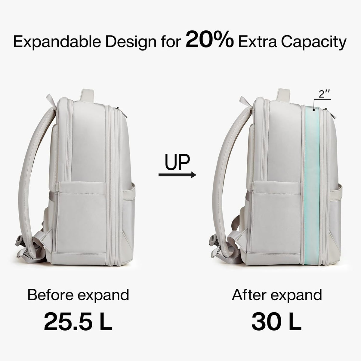 Expandable Travel Backpack 17 Inch, Full-Open Laptop Backpack Fits 15.6 Inch, Carry On Personal Item Bag with Luggage Strap, Business Work Backpack for Women Men, Black