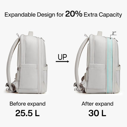 Expandable Travel Backpack 17 Inch, Full-Open Laptop Backpack Fits 15.6 Inch, Carry On Personal Item Bag with Luggage Strap, Business Work Backpack for Women Men, Black