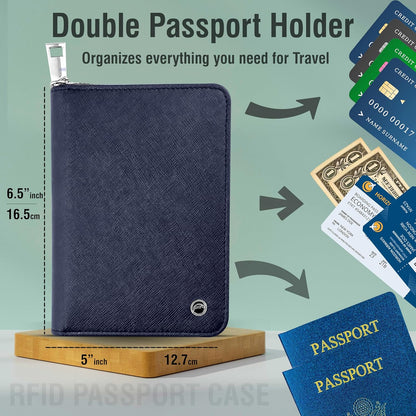 RFID Travel Wallet Passport Holder w/Zipper - Organizer Bag for Travel Documents – Safety Essentials Cover for Men Women