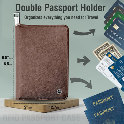 RFID Travel Wallet Passport Holder w/Zipper - Organizer Bag for Travel Documents – Safety Essentials Cover for Men Women