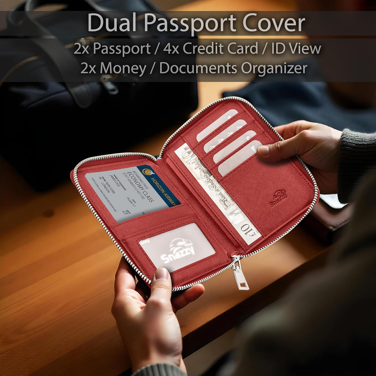 RFID Travel Wallet Passport Holder w/Zipper - Organizer Bag for Travel Documents – Safety Essentials Cover for Men Women
