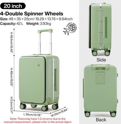 Carry On Luggage with Cup Phone Holder and Charger Hard Shell Suitcases with Spinner Wheels, 20 Inch Smoke White