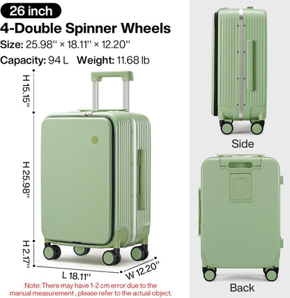 Carry On Luggage with Cup Phone Holder and Charger Hard Shell Suitcases with Spinner Wheels, 20 Inch Smoke White