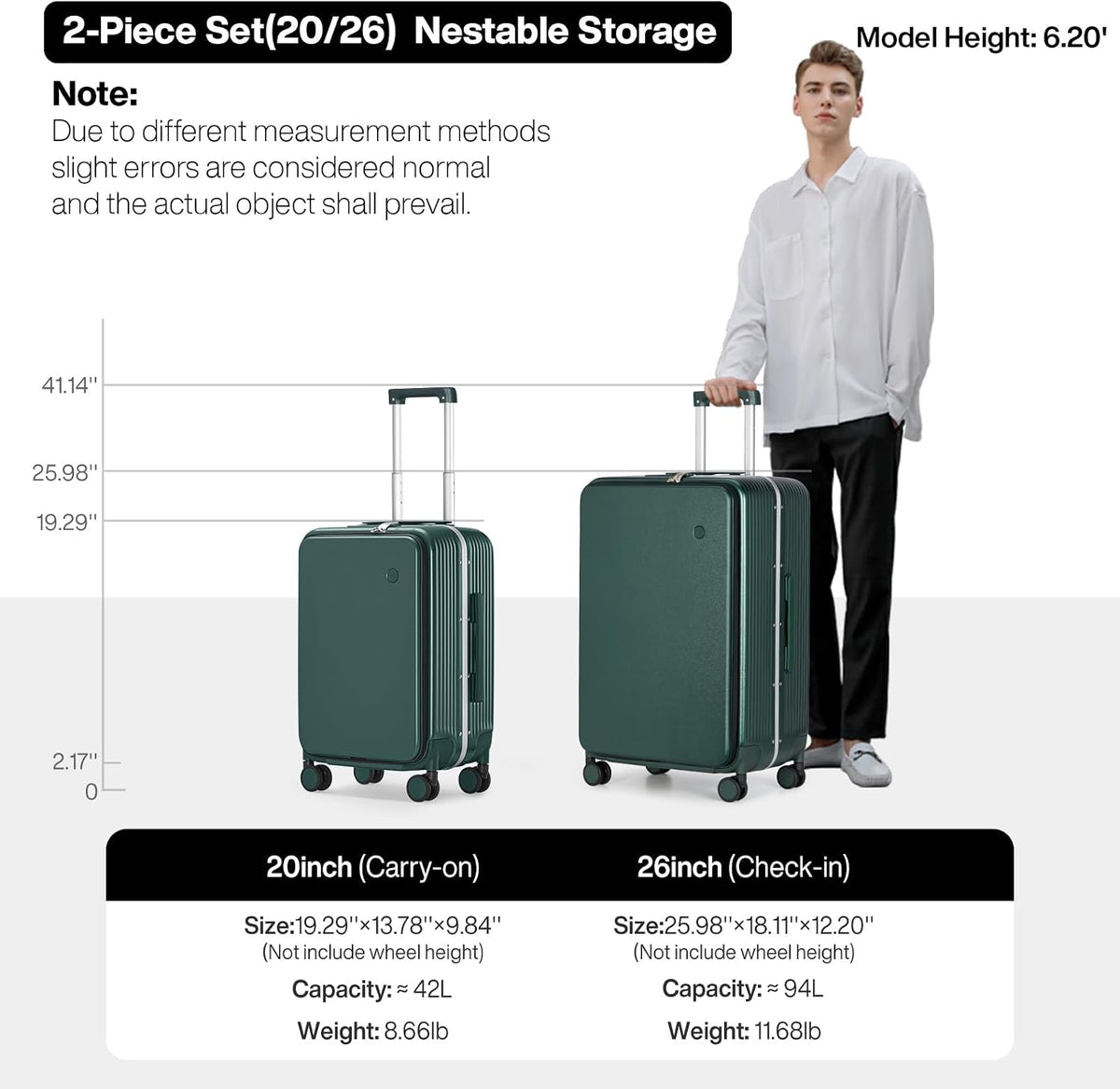 Carry On Luggage with Cup Phone Holder and Charger Hard Shell Suitcases with Spinner Wheels, 20 Inch Smoke White