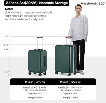 Carry On Luggage with Cup Phone Holder and Charger Hard Shell Suitcases with Spinner Wheels, 20 Inch Smoke White