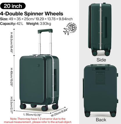 Carry On Luggage with Cup Phone Holder and Charger Hard Shell Suitcases with Spinner Wheels, 20 Inch Smoke White