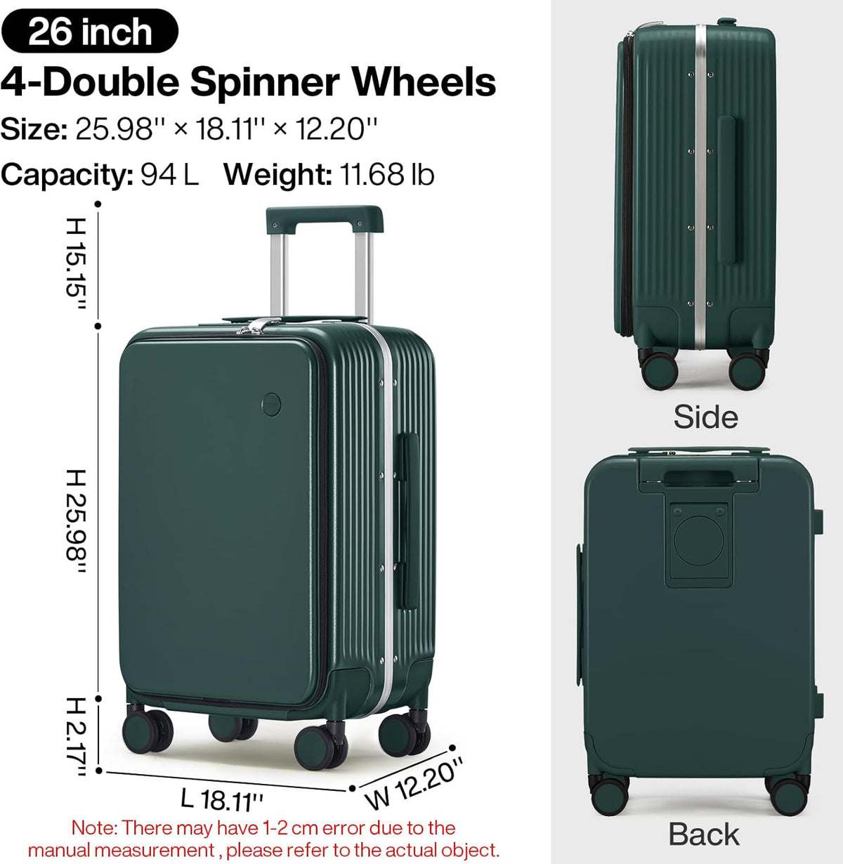 Carry On Luggage with Cup Phone Holder and Charger Hard Shell Suitcases with Spinner Wheels, 20 Inch Smoke White