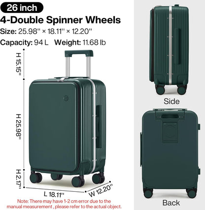 Carry On Luggage with Cup Phone Holder and Charger Hard Shell Suitcases with Spinner Wheels, 20 Inch Smoke White