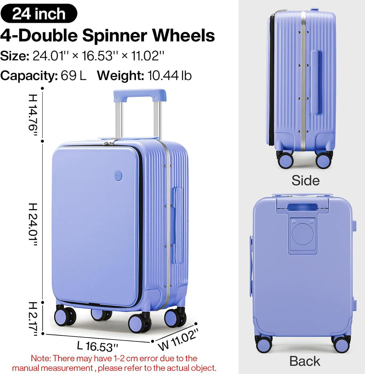 Carry On Luggage with Cup Phone Holder and Charger Hard Shell Suitcases with Spinner Wheels, 20 Inch Smoke White
