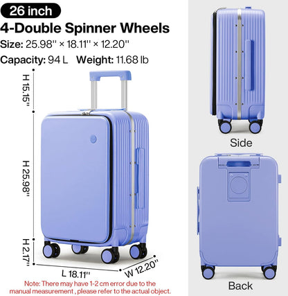 Carry On Luggage with Cup Phone Holder and Charger Hard Shell Suitcases with Spinner Wheels, 20 Inch Smoke White