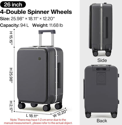 Carry On Luggage with Cup Phone Holder and Charger Hard Shell Suitcases with Spinner Wheels, 20 Inch Smoke White