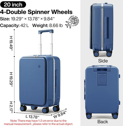 Carry On Luggage with Cup Phone Holder and Charger Hard Shell Suitcases with Spinner Wheels, 20 Inch Smoke White
