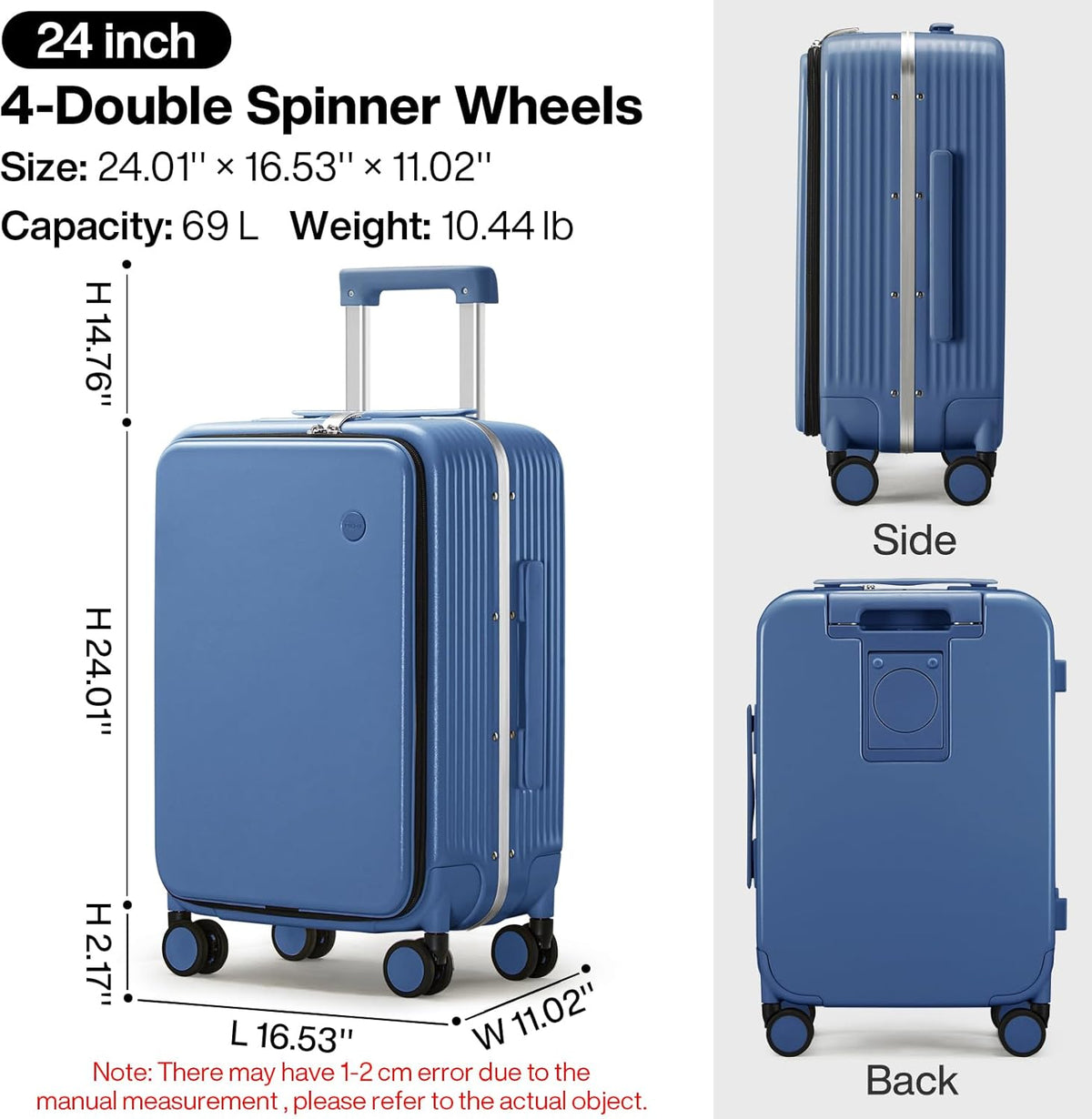 Carry On Luggage with Cup Phone Holder and Charger Hard Shell Suitcases with Spinner Wheels, 20 Inch Smoke White