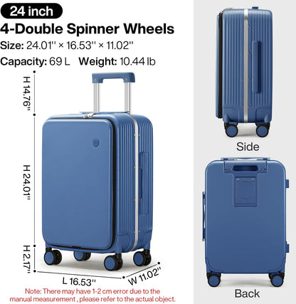Carry On Luggage with Cup Phone Holder and Charger Hard Shell Suitcases with Spinner Wheels, 20 Inch Smoke White