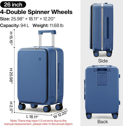 Carry On Luggage with Cup Phone Holder and Charger Hard Shell Suitcases with Spinner Wheels, 20 Inch Smoke White