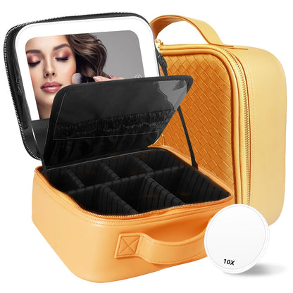 Travel Makeup Bag Cosmetic Bag with Lighted Mirror, Adjustable Brightness in 3 Color Scenarios/Detachable makeup mirror, All-round Upgrade, Waterproof, Gift for Women -Black