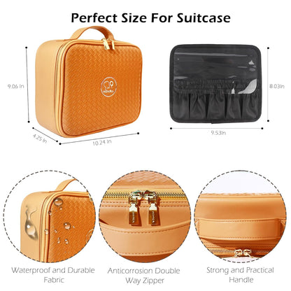 Travel Makeup Bag Cosmetic Bag with Lighted Mirror, Adjustable Brightness in 3 Color Scenarios/Detachable makeup mirror, All-round Upgrade, Waterproof, Gift for Women -Black