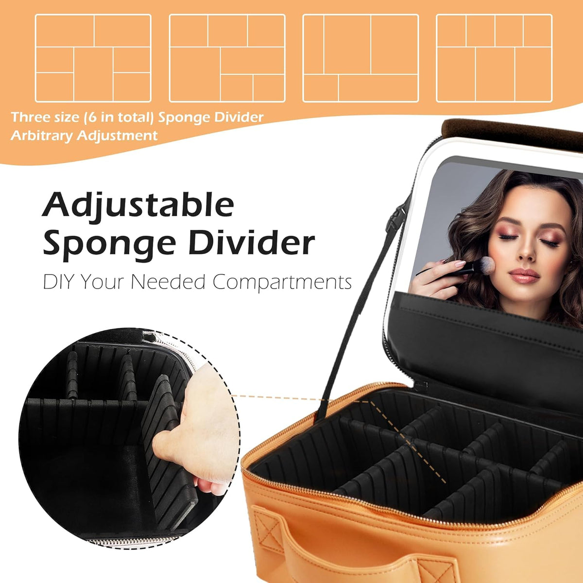 Travel Makeup Bag Cosmetic Bag with Lighted Mirror, Adjustable Brightness in 3 Color Scenarios/Detachable makeup mirror, All-round Upgrade, Waterproof, Gift for Women -Black