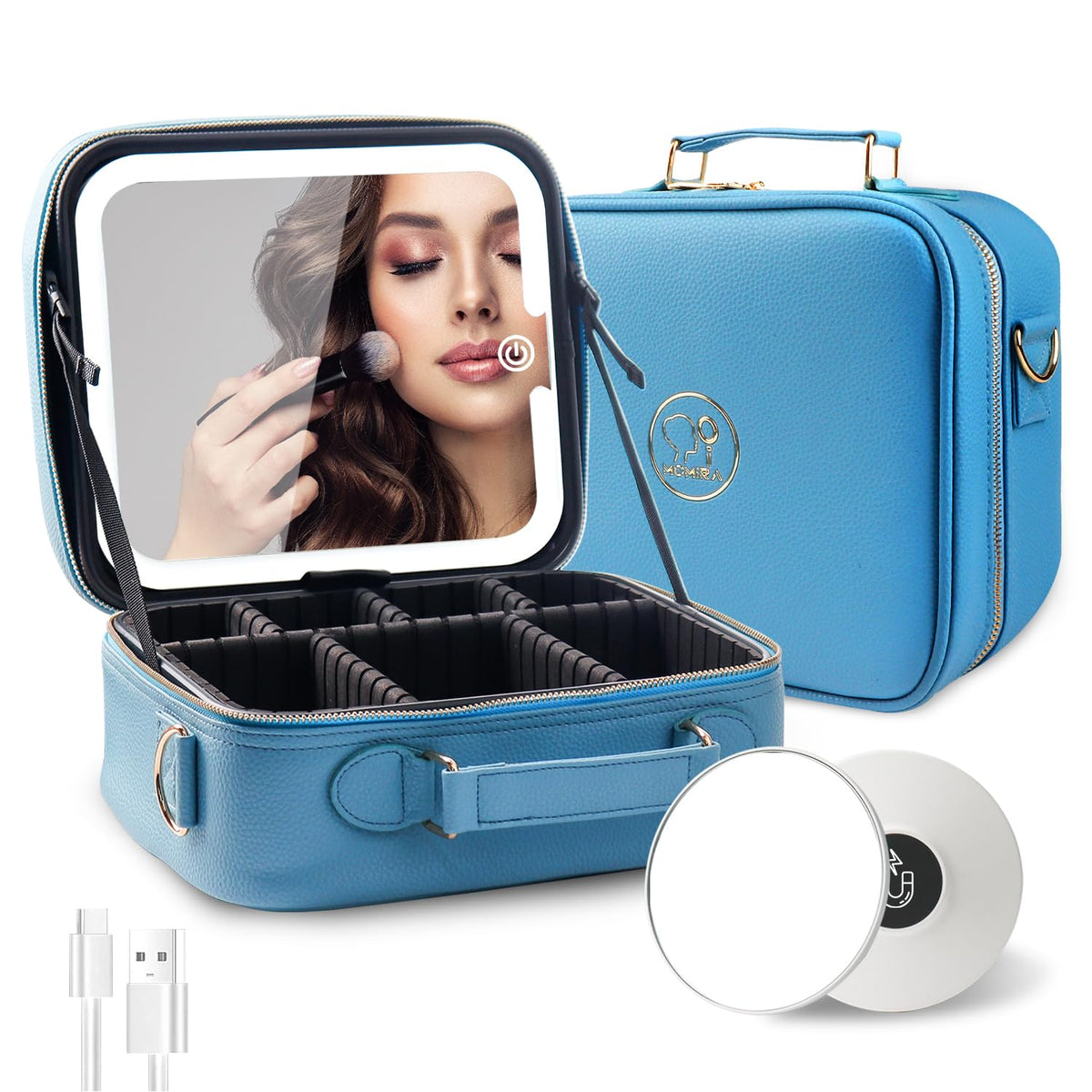 Travel Makeup Bag Cosmetic Bag with Lighted Mirror, Adjustable Brightness in 3 Color Scenarios/Detachable makeup mirror, All-round Upgrade, Waterproof, Gift for Women -Black