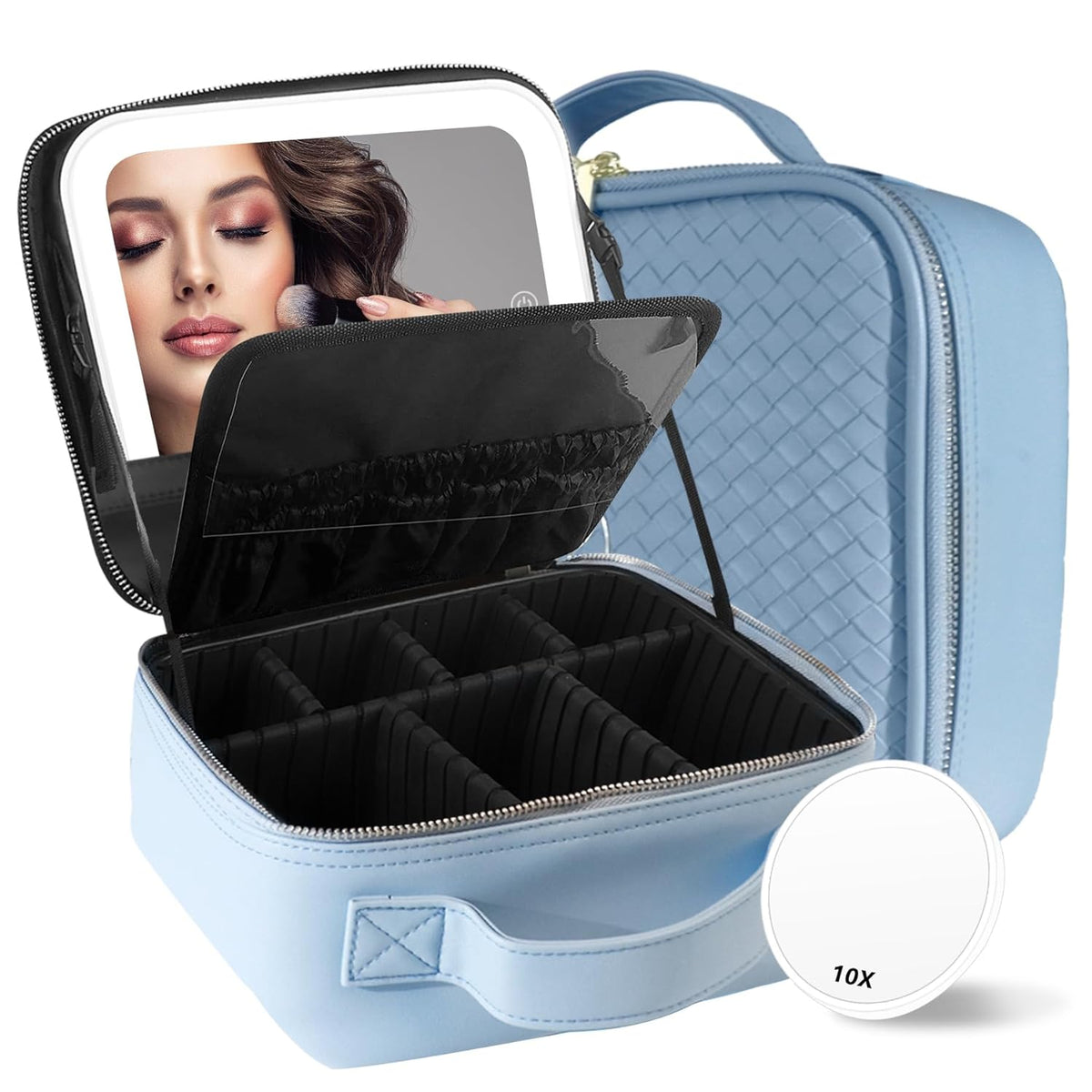 Travel Makeup Bag Cosmetic Bag with Lighted Mirror, Adjustable Brightness in 3 Color Scenarios/Detachable makeup mirror, All-round Upgrade, Waterproof, Gift for Women -Black