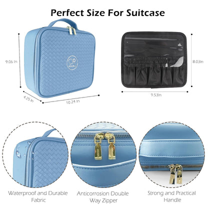 Travel Makeup Bag Cosmetic Bag with Lighted Mirror, Adjustable Brightness in 3 Color Scenarios/Detachable makeup mirror, All-round Upgrade, Waterproof, Gift for Women -Black